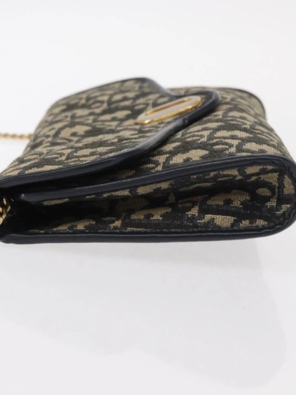Christian Dior Trotter Canvas Chain Shoulder Bag Navy Gold Auth - Picture 4 of 16